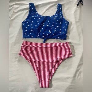 Shein American Flag Stars and Stripes High Waisted Bikini